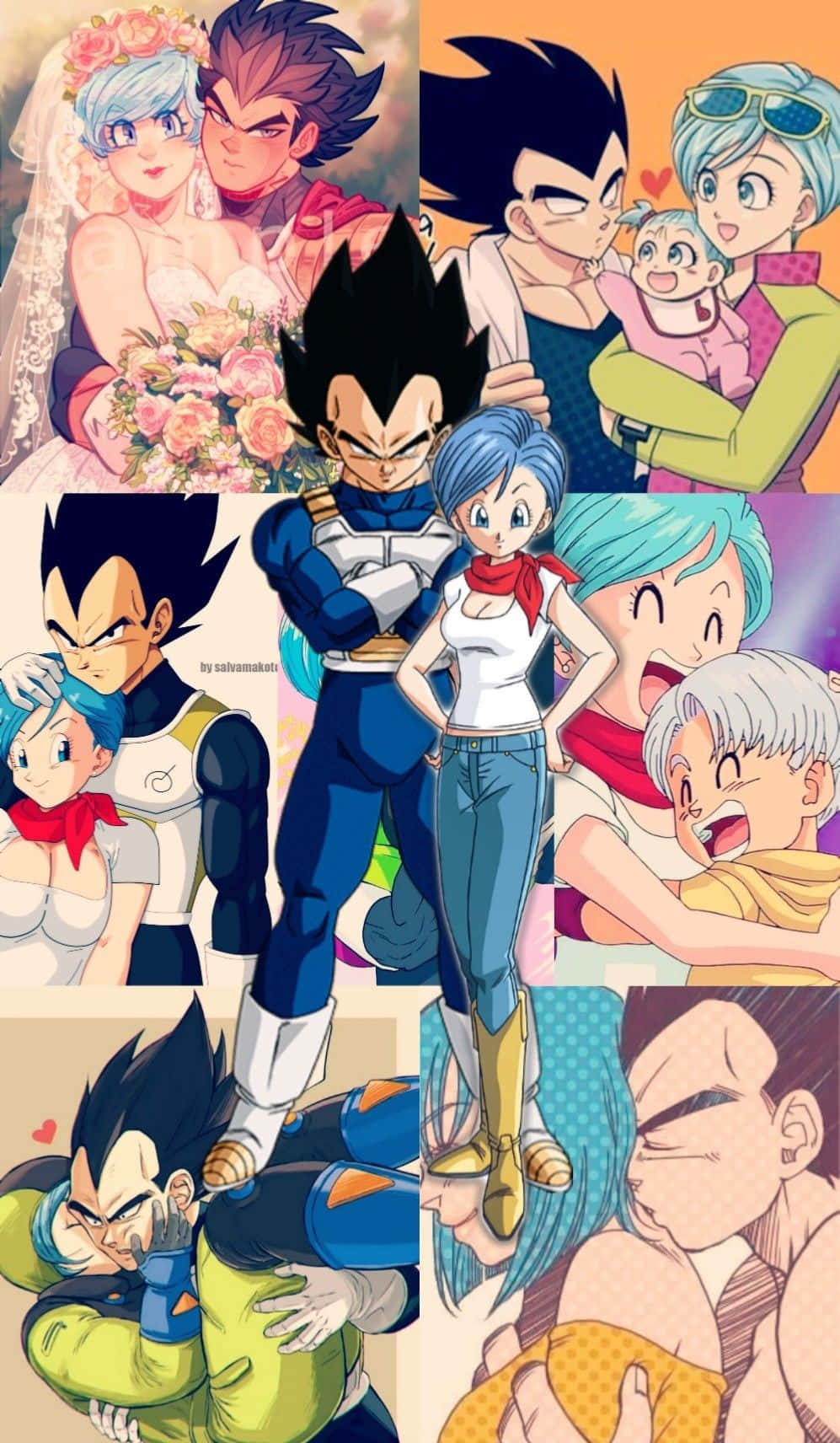 The love between the iconic couple Vegeta and Bulma shines bright. Wallpaper