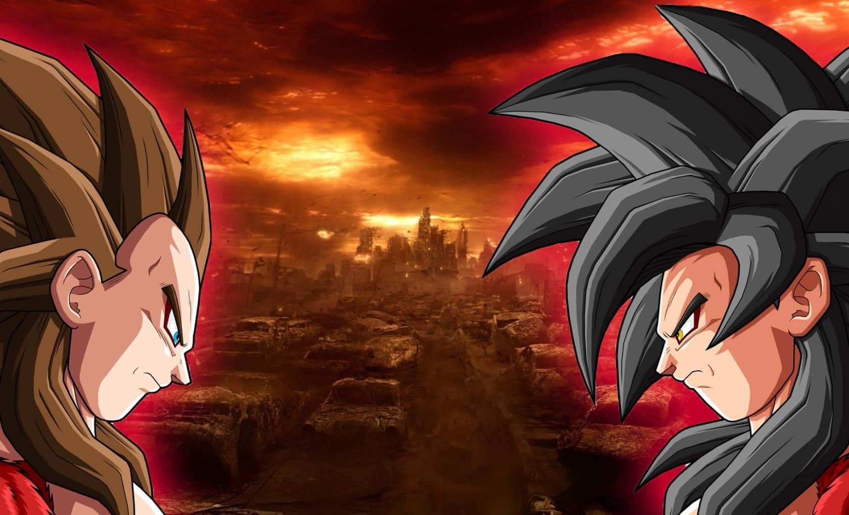 Ultimate Rivals: Goku and Vegeta face off on Earth Wallpaper