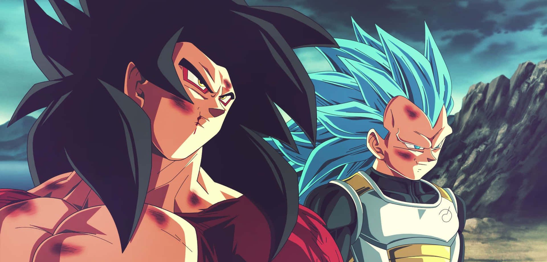 Vegeta and Goku in a Fierce Battle Wallpaper