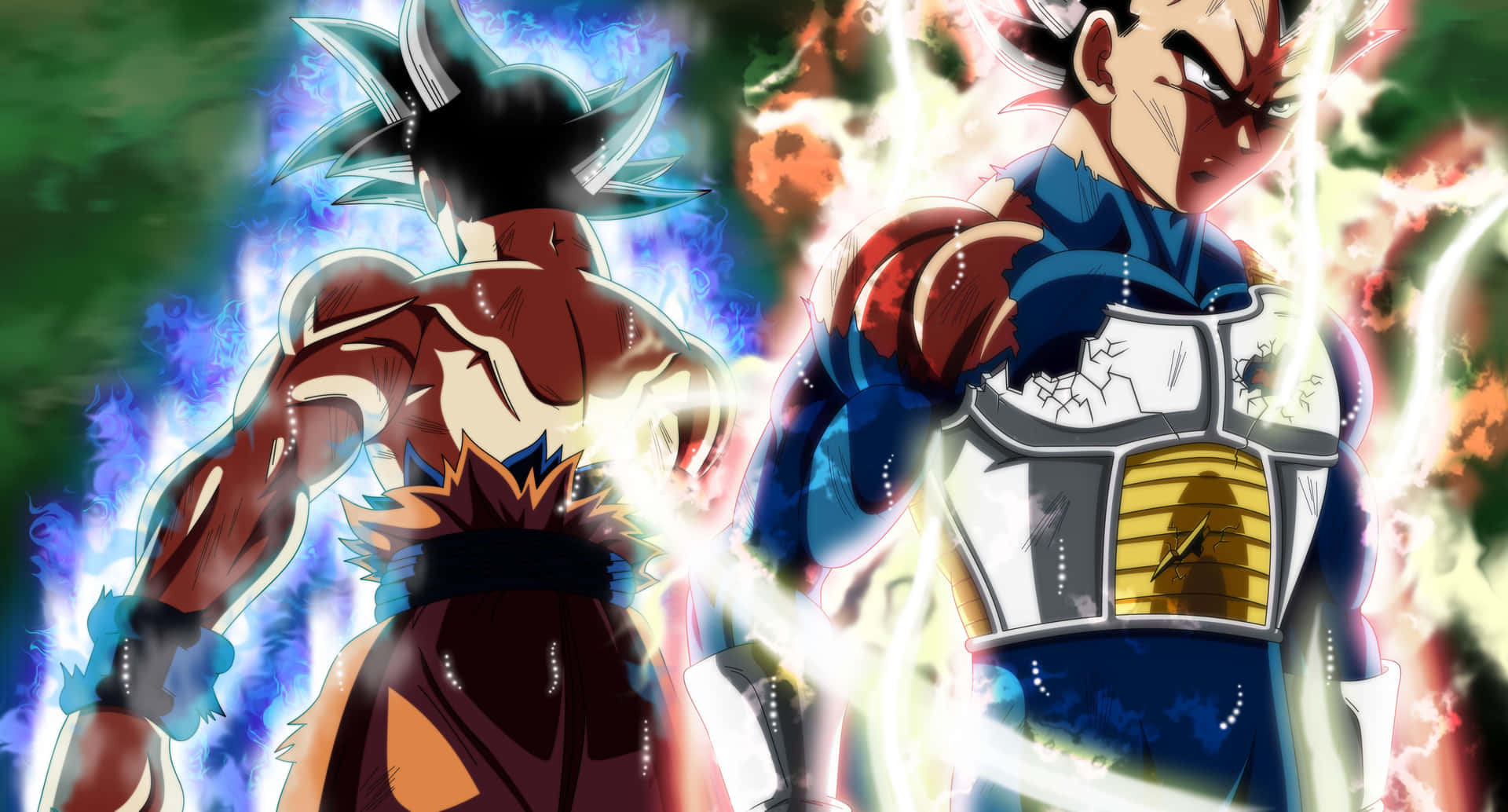Rivaleseternos: Goku Y Vegeta En Una Intensa Batalla. Fondo de pantalla