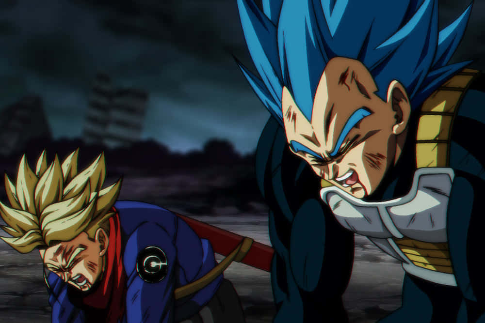 Father and Son Bonding: Vegeta and Trunks Training Session Wallpaper