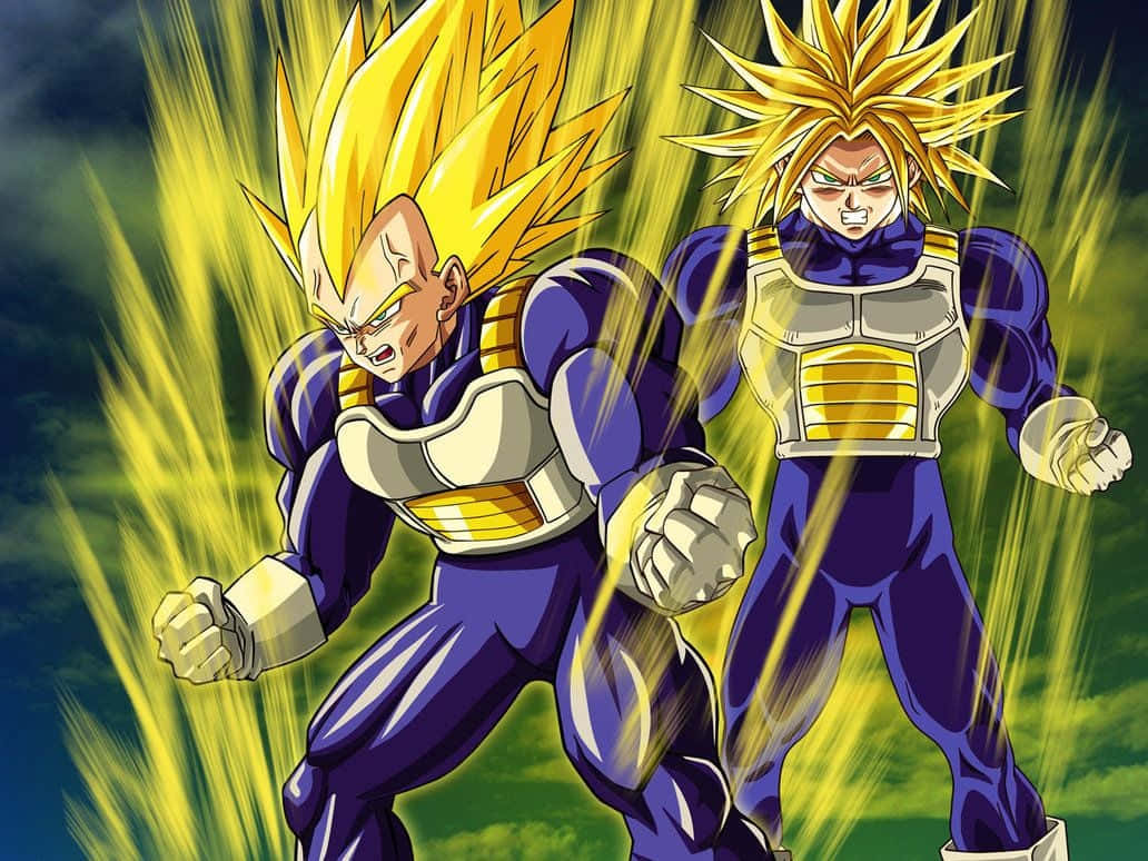 Caption: Father and Son Bonding: Vegeta and Trunks Wallpaper