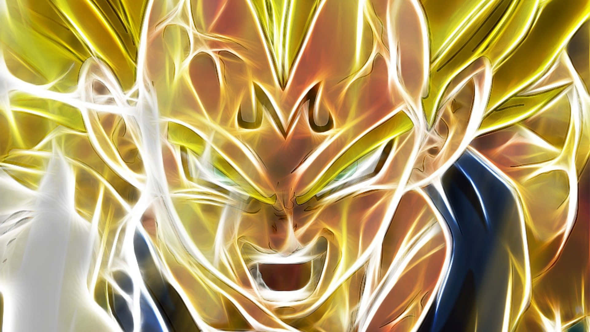 Vegeta in Super Saiyan form with lightning surging and a fiery backdrop Wallpaper