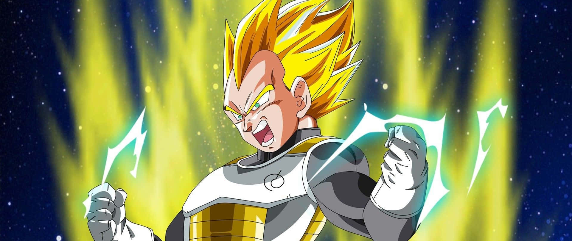 Vegeta Super Saiyan unleashes his power in a thrilling display of strength and determination. Wallpaper