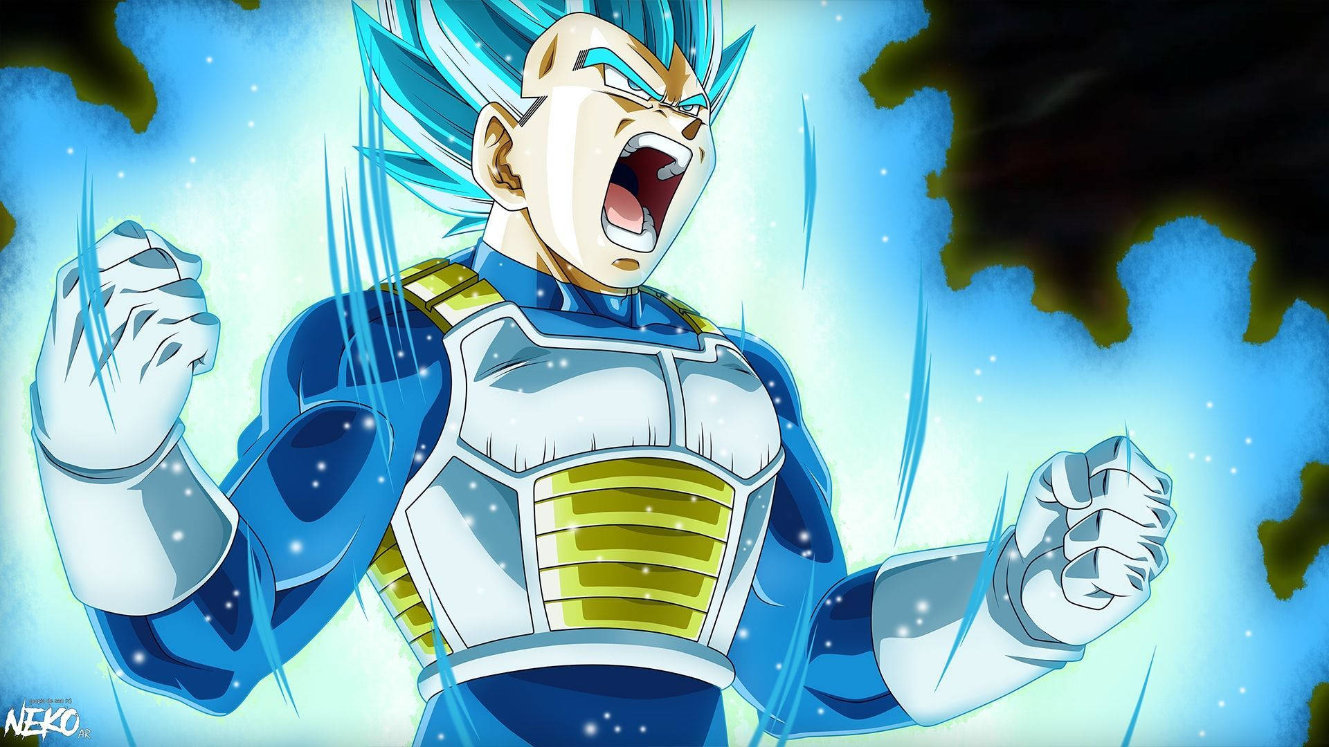 Vegeta Unleashes His Super Saiyan Blue Power Wallpaper