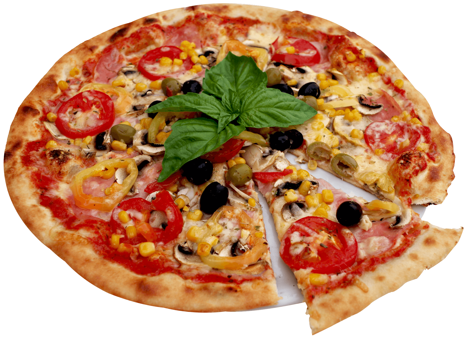 Vegetable Topped Pizzawith Basil PNG