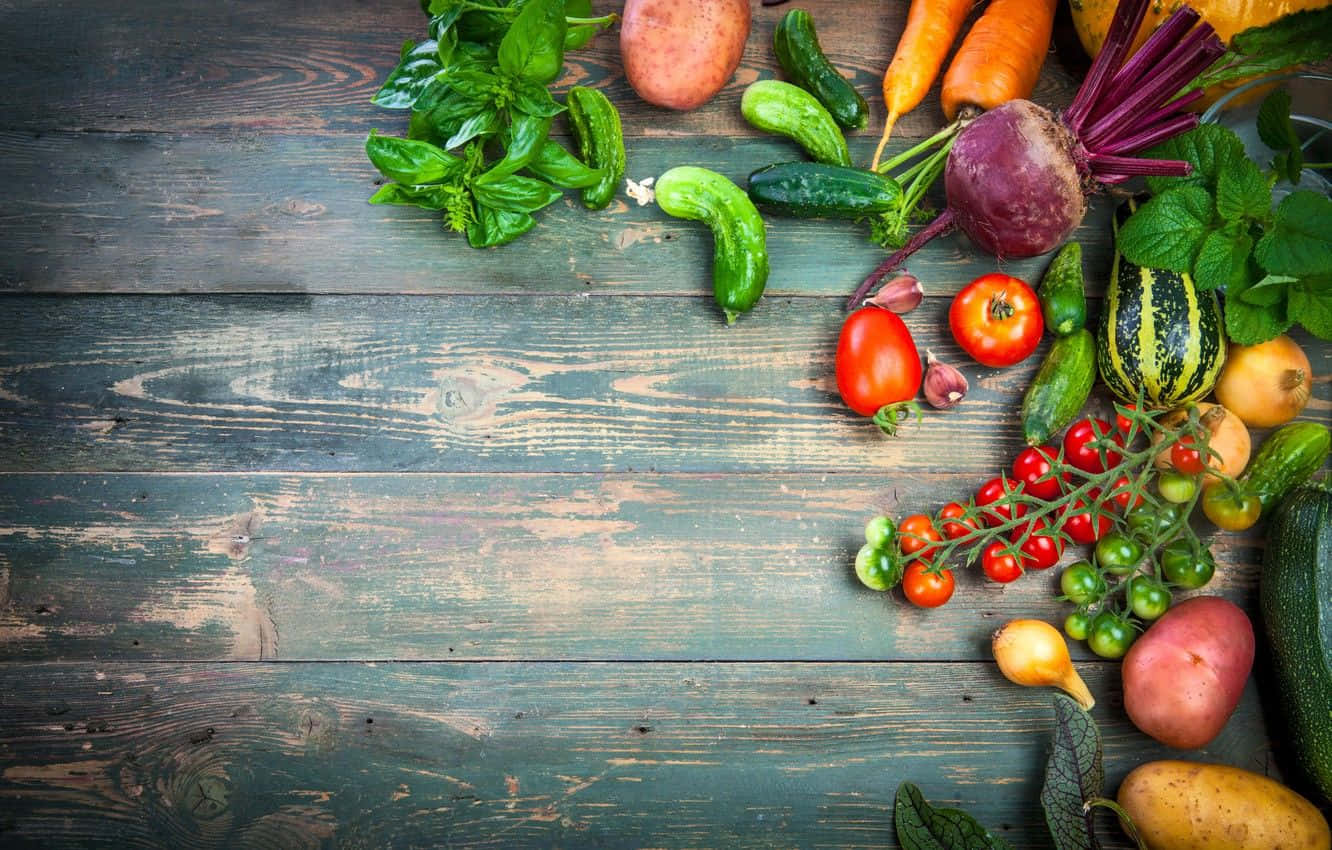 Vegetables On Old Wooden Table Picture