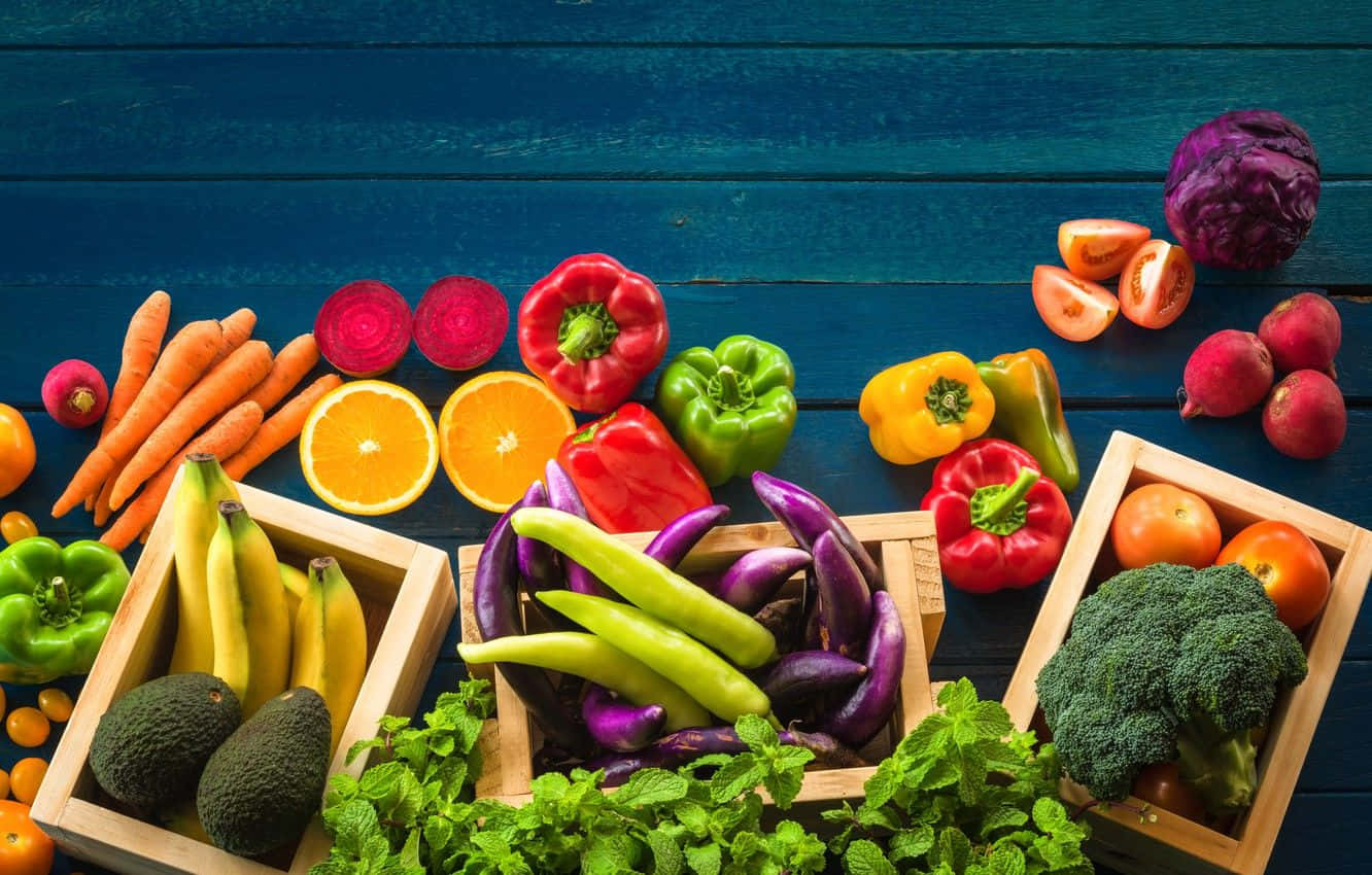 Frugter og grøntsager på bord billed tapet