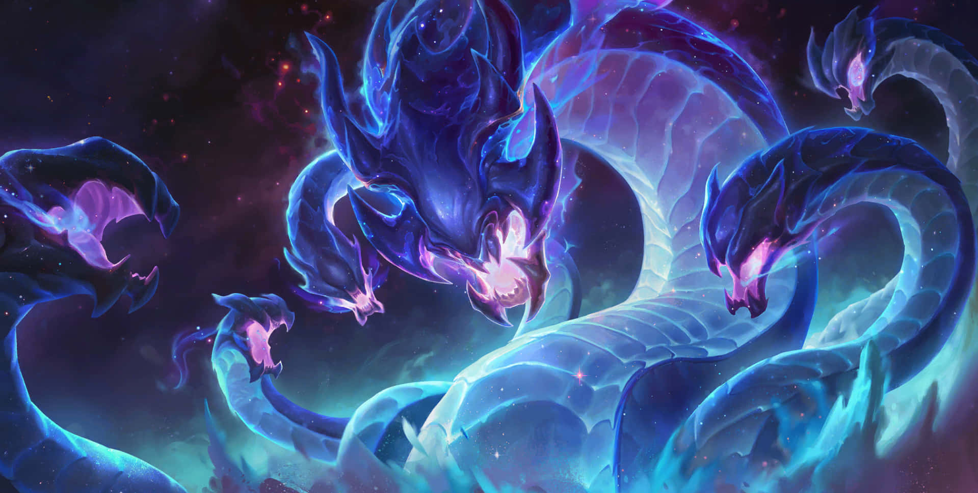 A Blue And Purple Dragon With Glowing Eyes Wallpaper