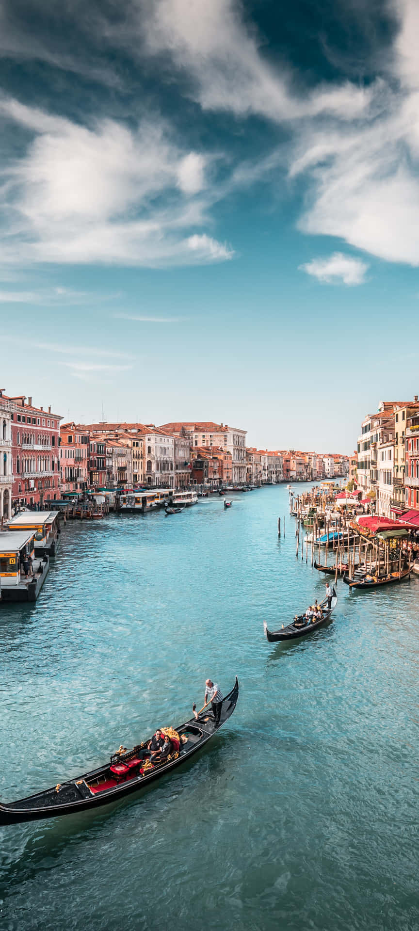 Venetian Canal Gondolas Sunny Day Wallpaper