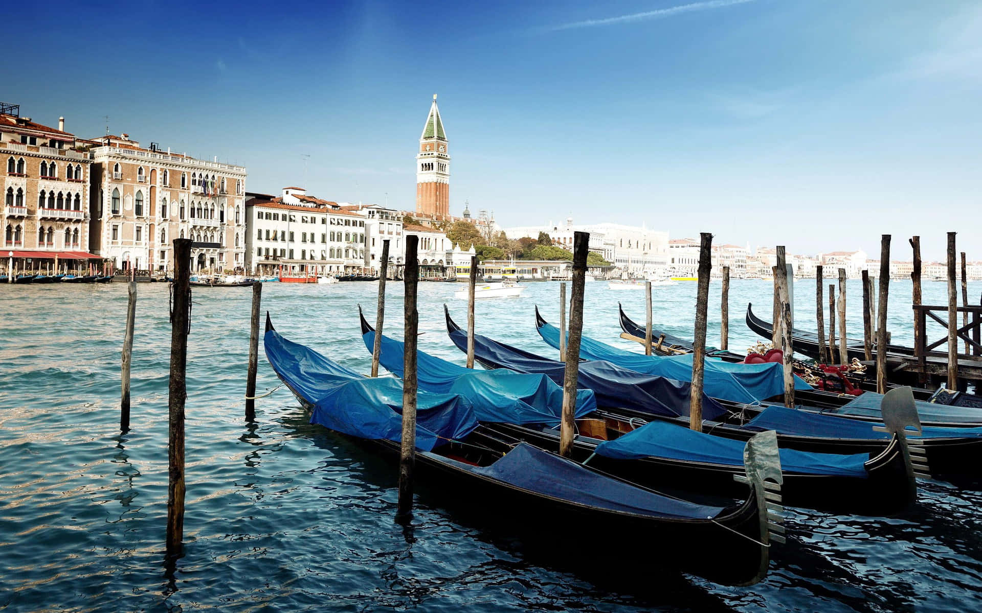Venetian Gondolasand Campanile View Wallpaper