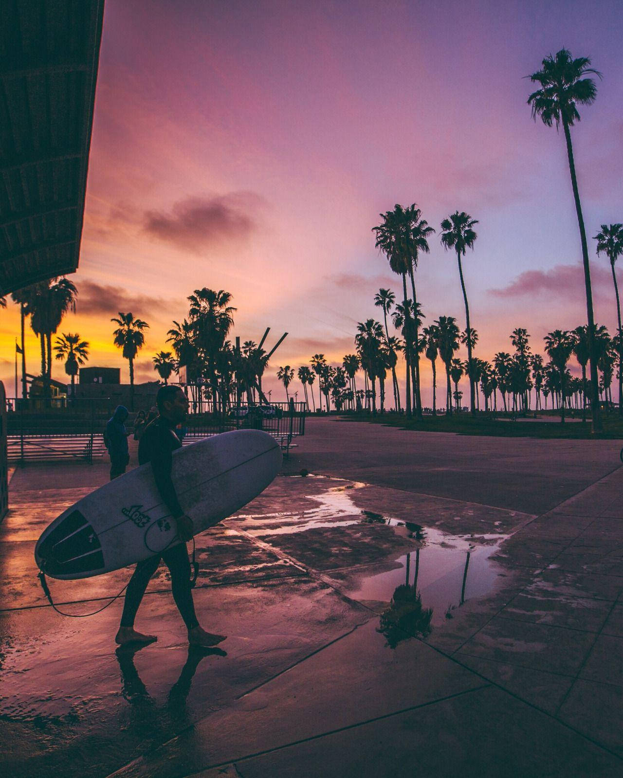 Download Venice Beach Surfer Sunset Wallpaper