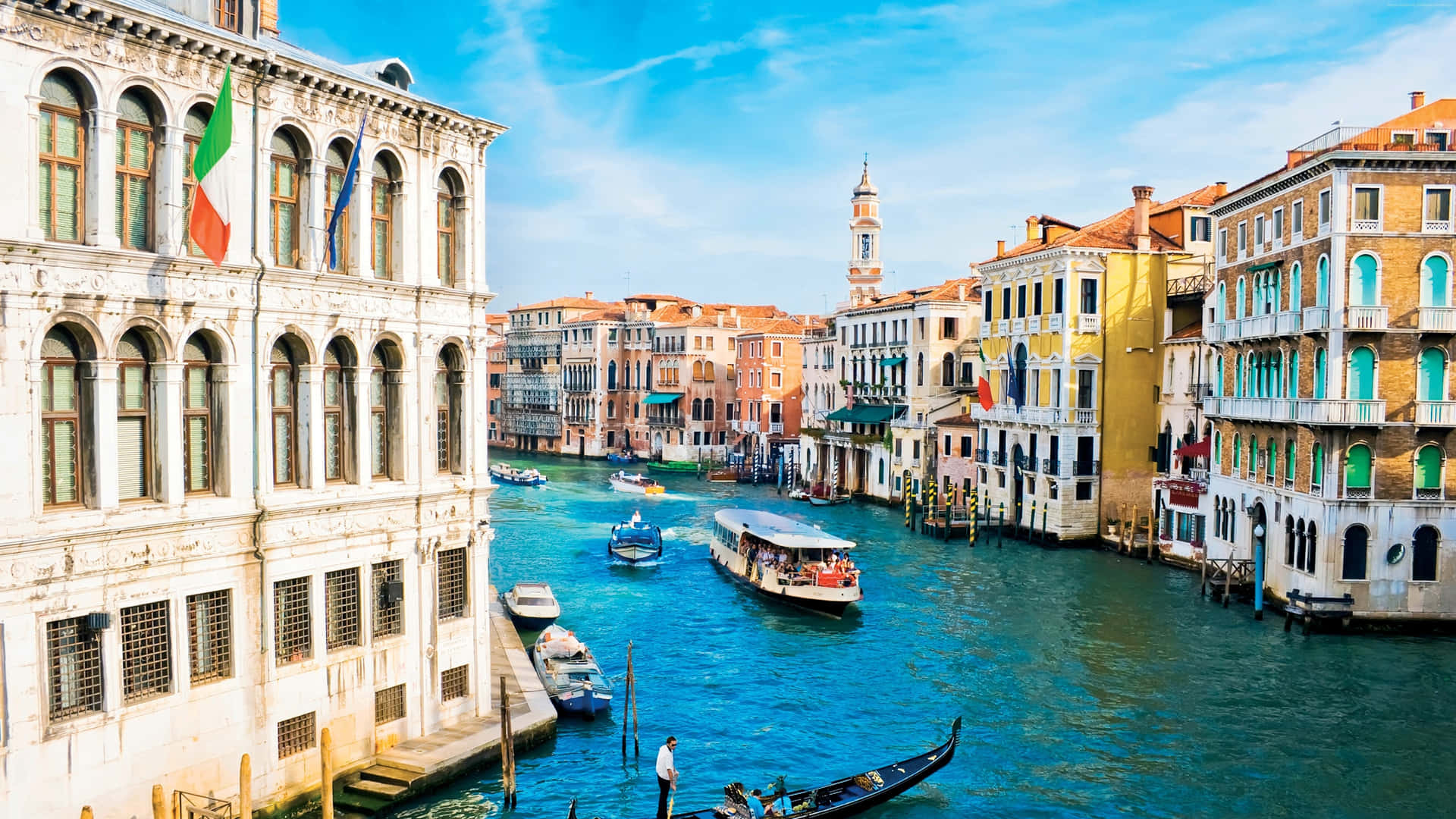 Venice Grand Canal Bustling Waterway Wallpaper