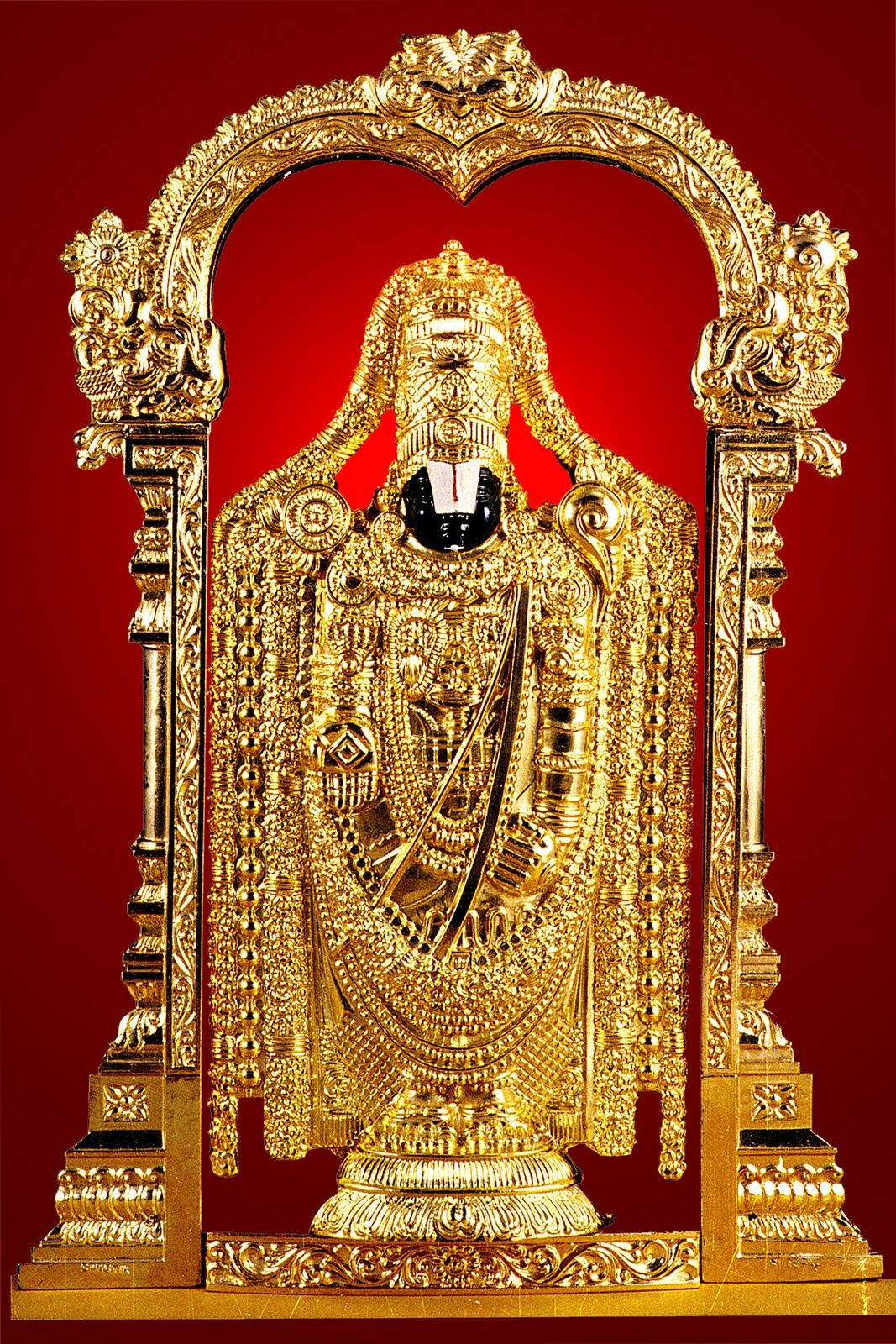 Statua Dorata Della Divinità Indù Di Venkateswara Swamy Sfondo