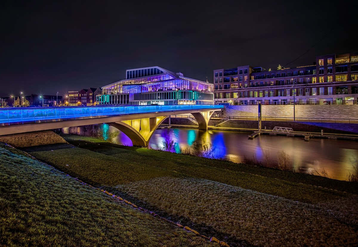 Venlo Nighttime Riverfront Architecture Wallpaper