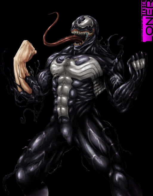 Venom_ Artwork_with_ Tongue_ Extended PNG
