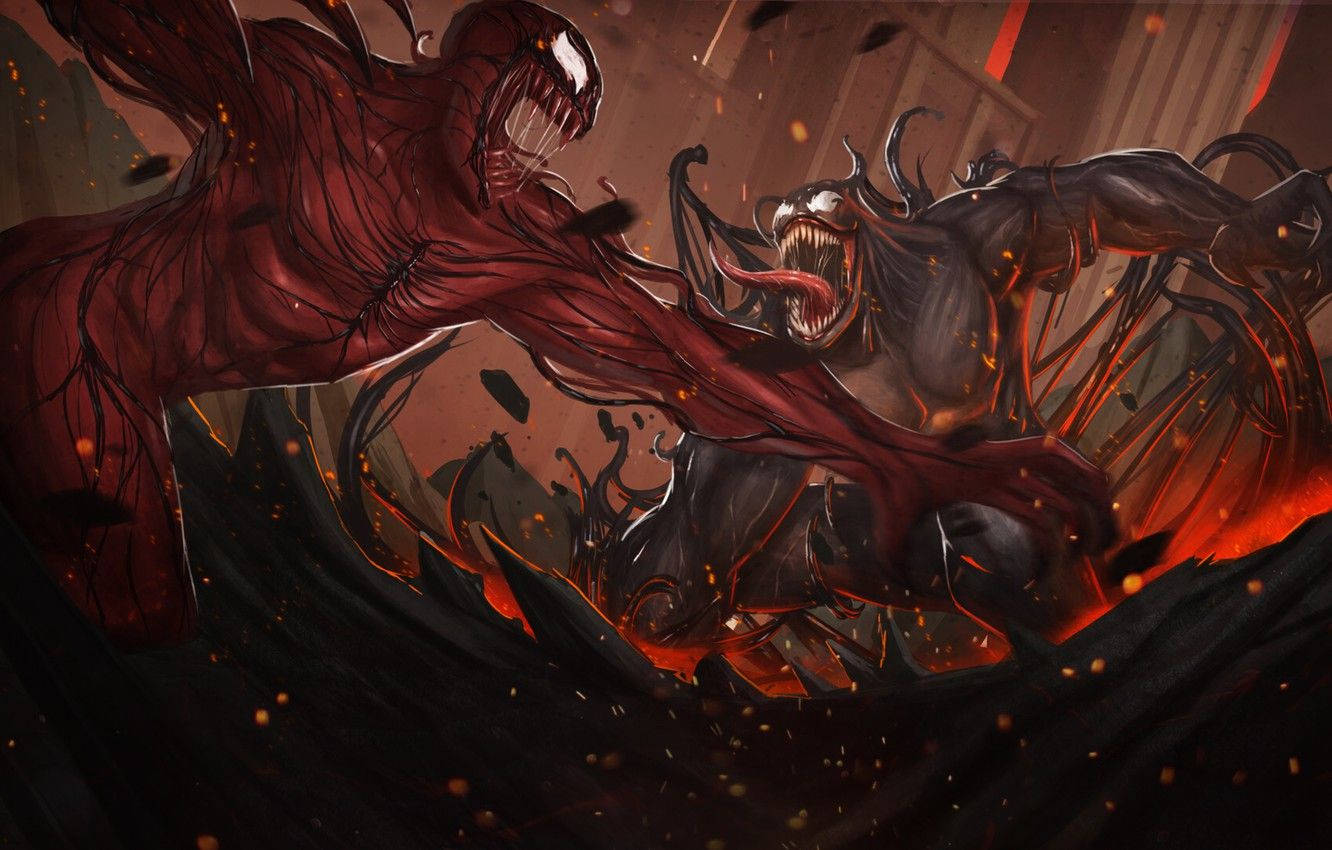 Carnage clashes with Venom in a thrilling battle Wallpaper