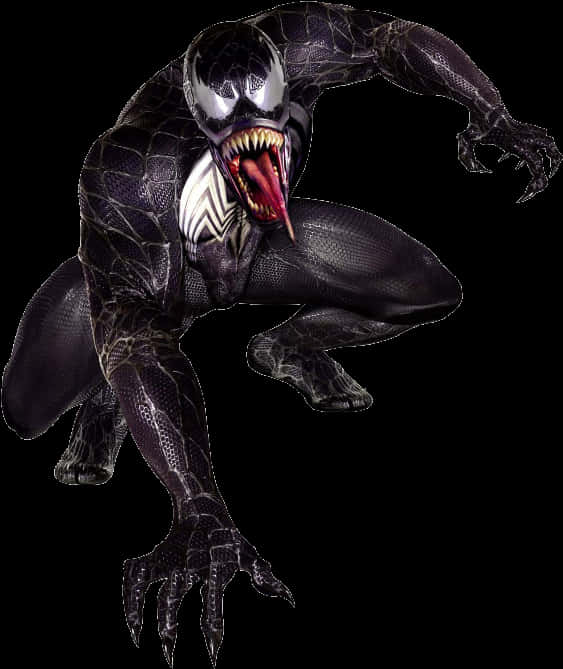 Venom_ Character_ Crouching_ Pose PNG