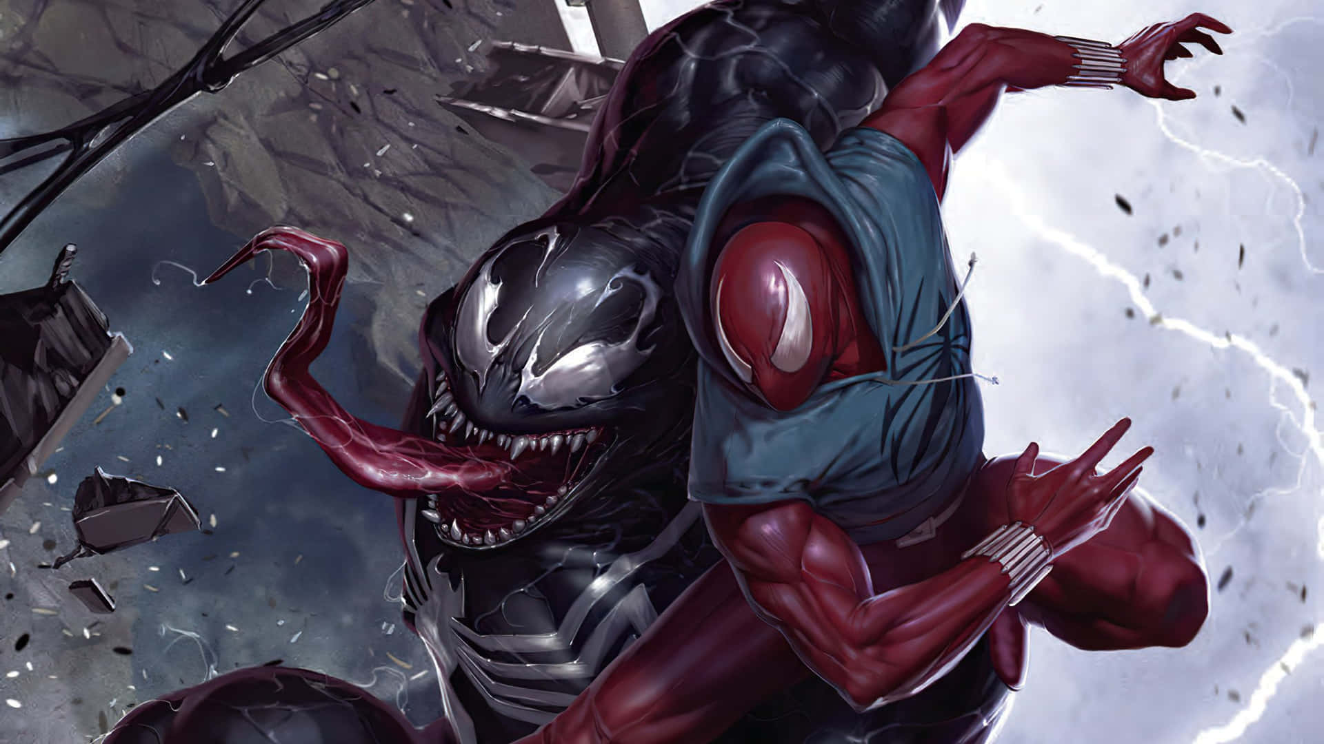 Venom unleashed - the menacing symbiote emerges in the world of Marvel Comics Wallpaper