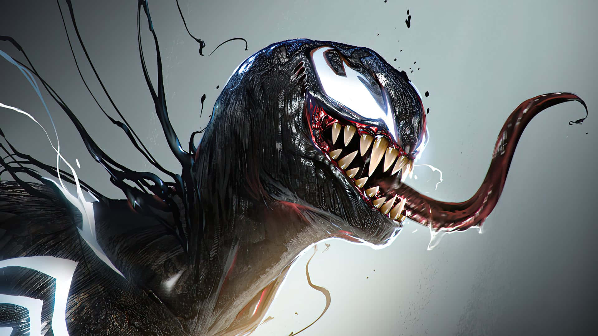 Dieikonische Figur Von Marvel, Venom, Mit Einem Bedrohlichen Blick.
