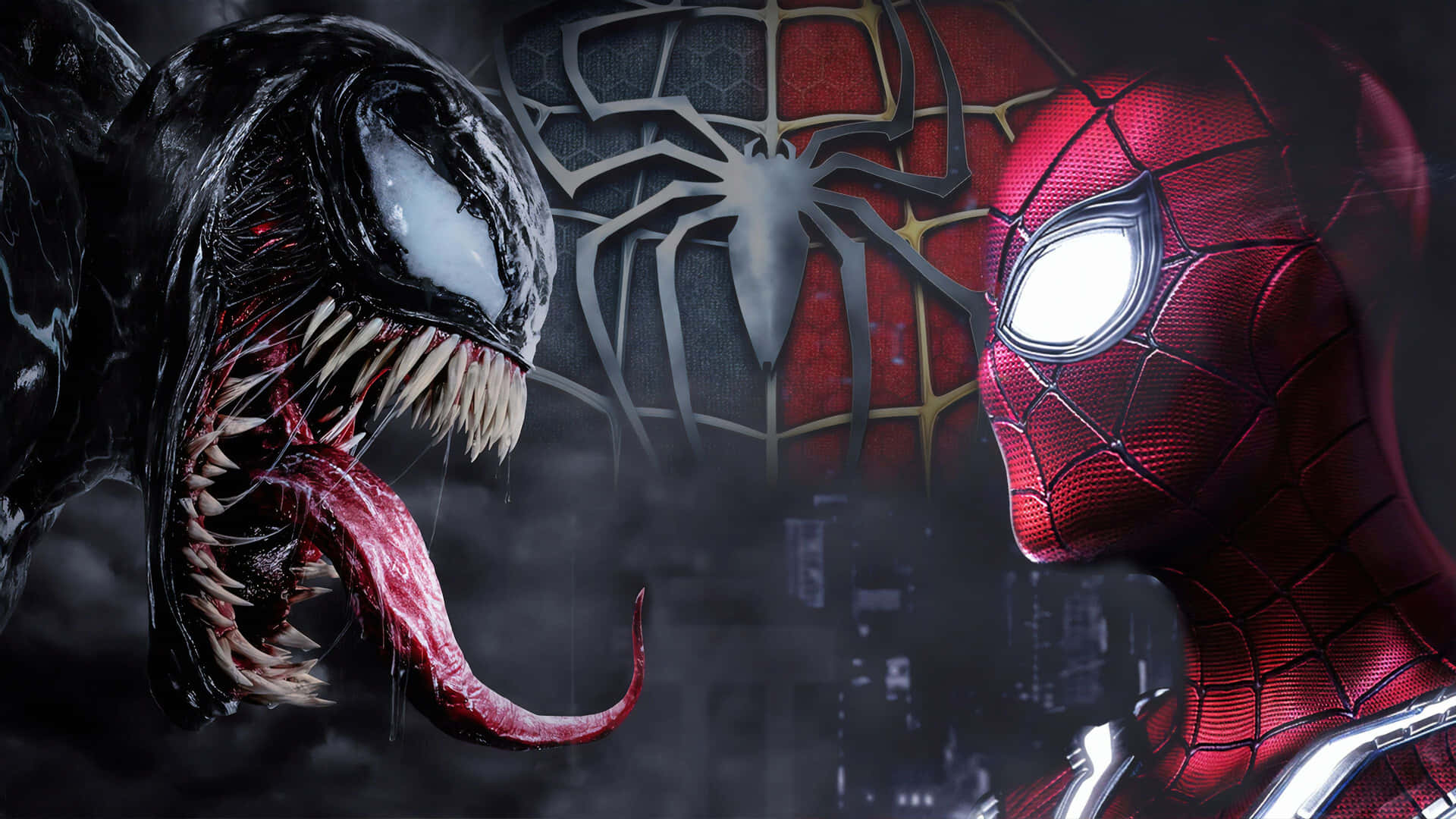 Venom and Spiderman face off in an epic battle! Wallpaper