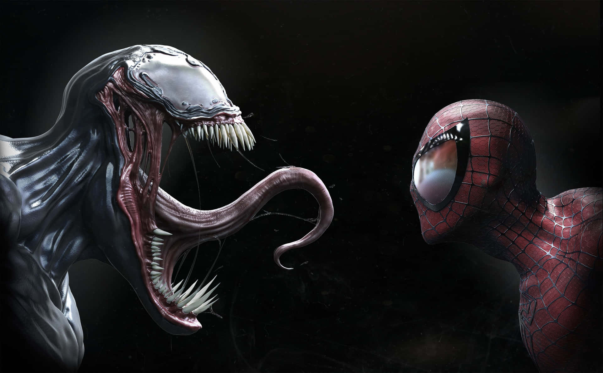 Venom og Spider-Man står ansigt til ansigt med hinanden. Wallpaper