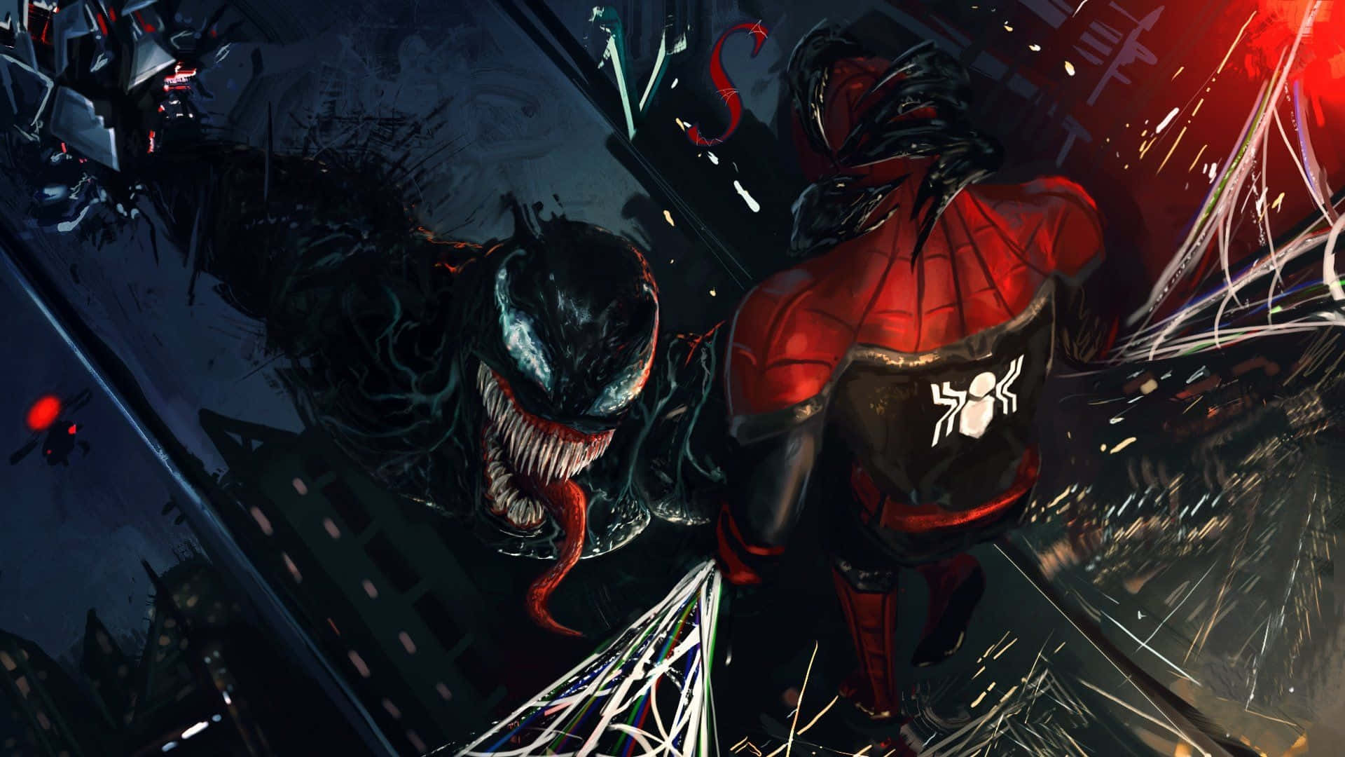 Venom And Spider Man In The City Wallpaper