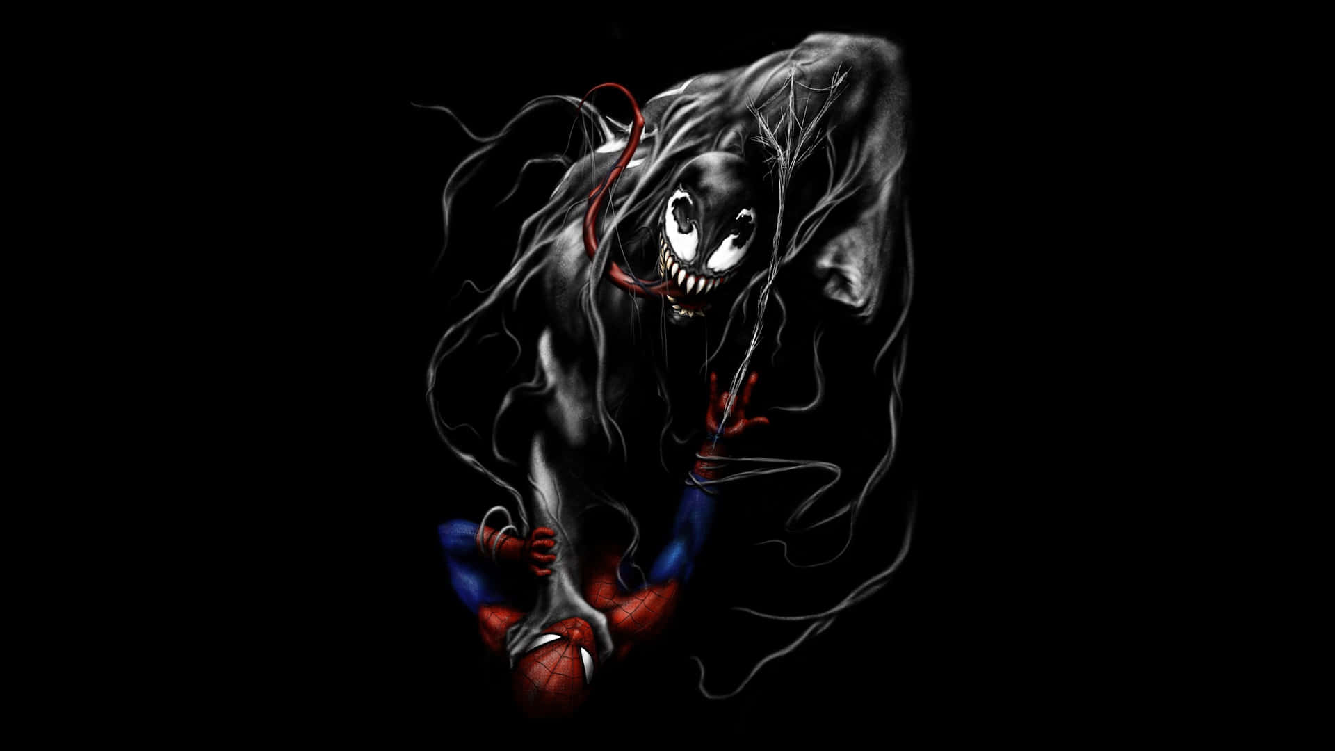 Einschwarz-weißes Bild Von Spider-man Mit Venom. Wallpaper