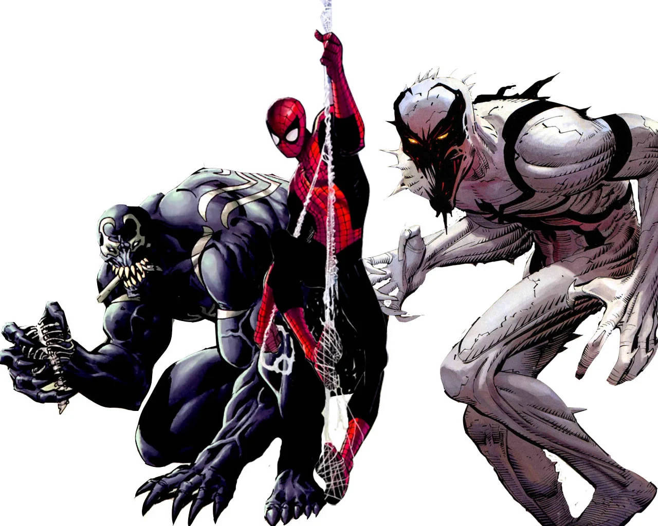 Venom, Spiderman, Anti-Venom In White Wallpaper