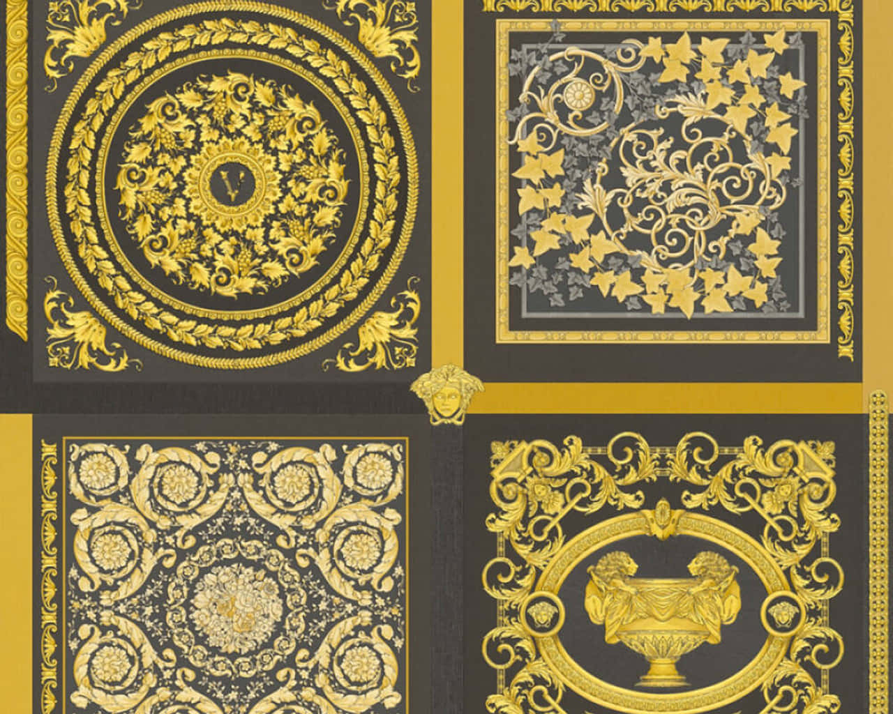 a set of gold and black decorative elements
