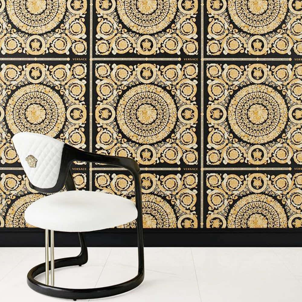 A Chair And A Black And Gold Wallpaper