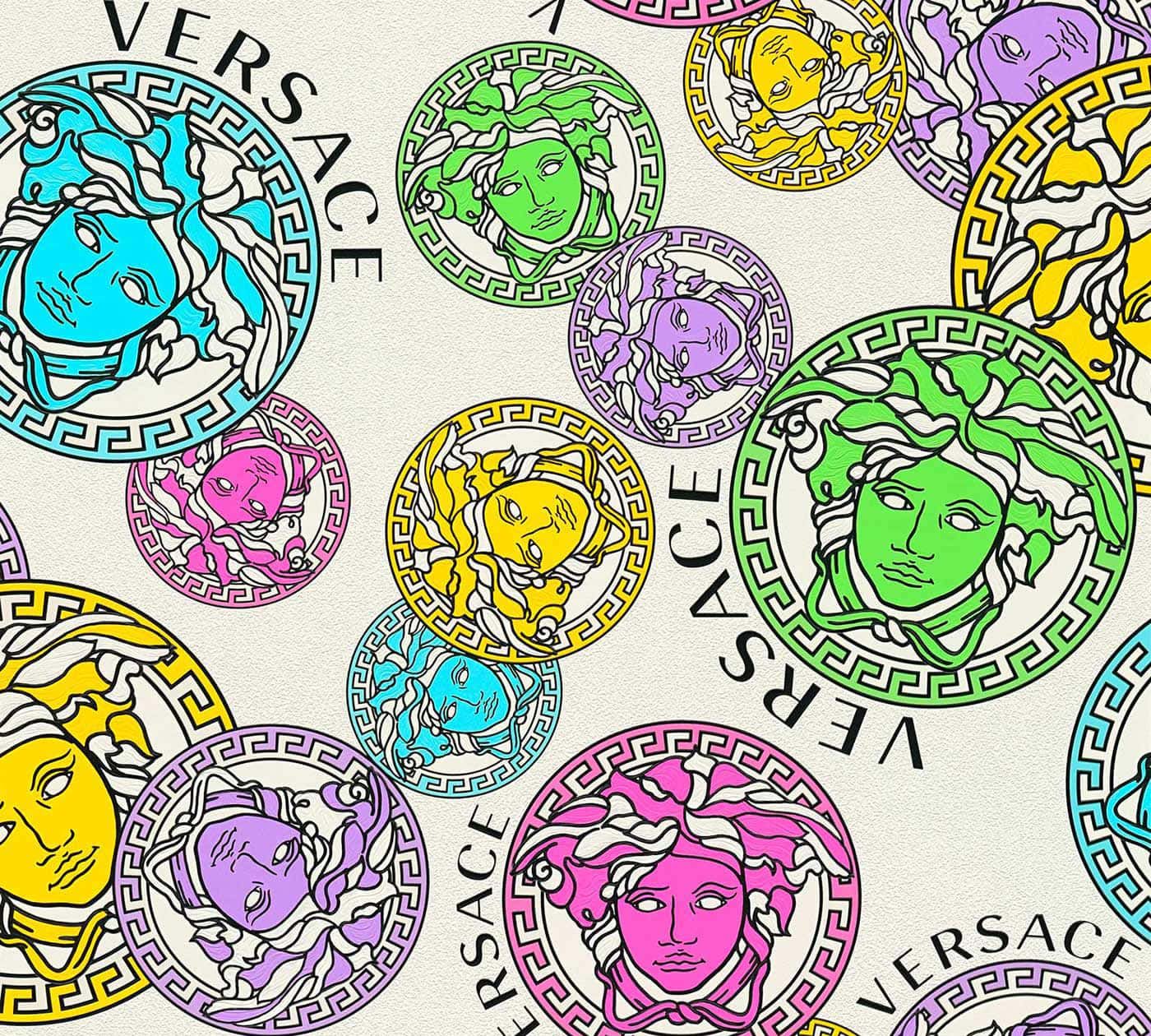 A Colorful Pattern Of Versace Logos