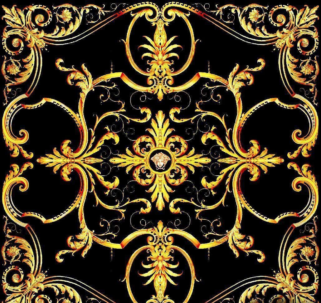A Gold And Black Pattern On A Black Background