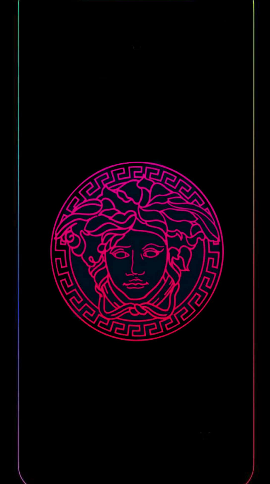 En sort telefon sag med et neon logo Wallpaper