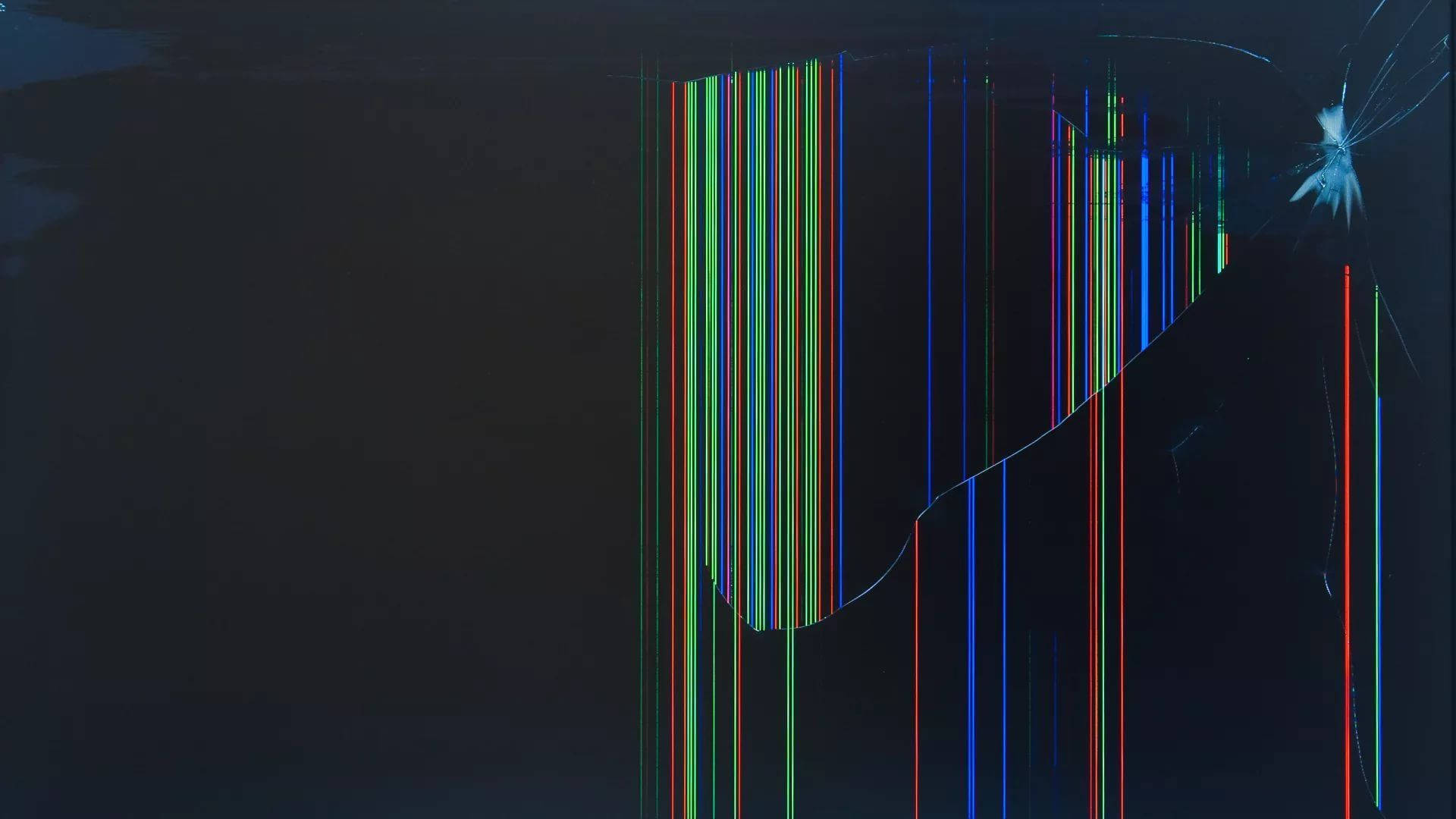 A broken LCD screen with multiple vertical shattering lines. Wallpaper