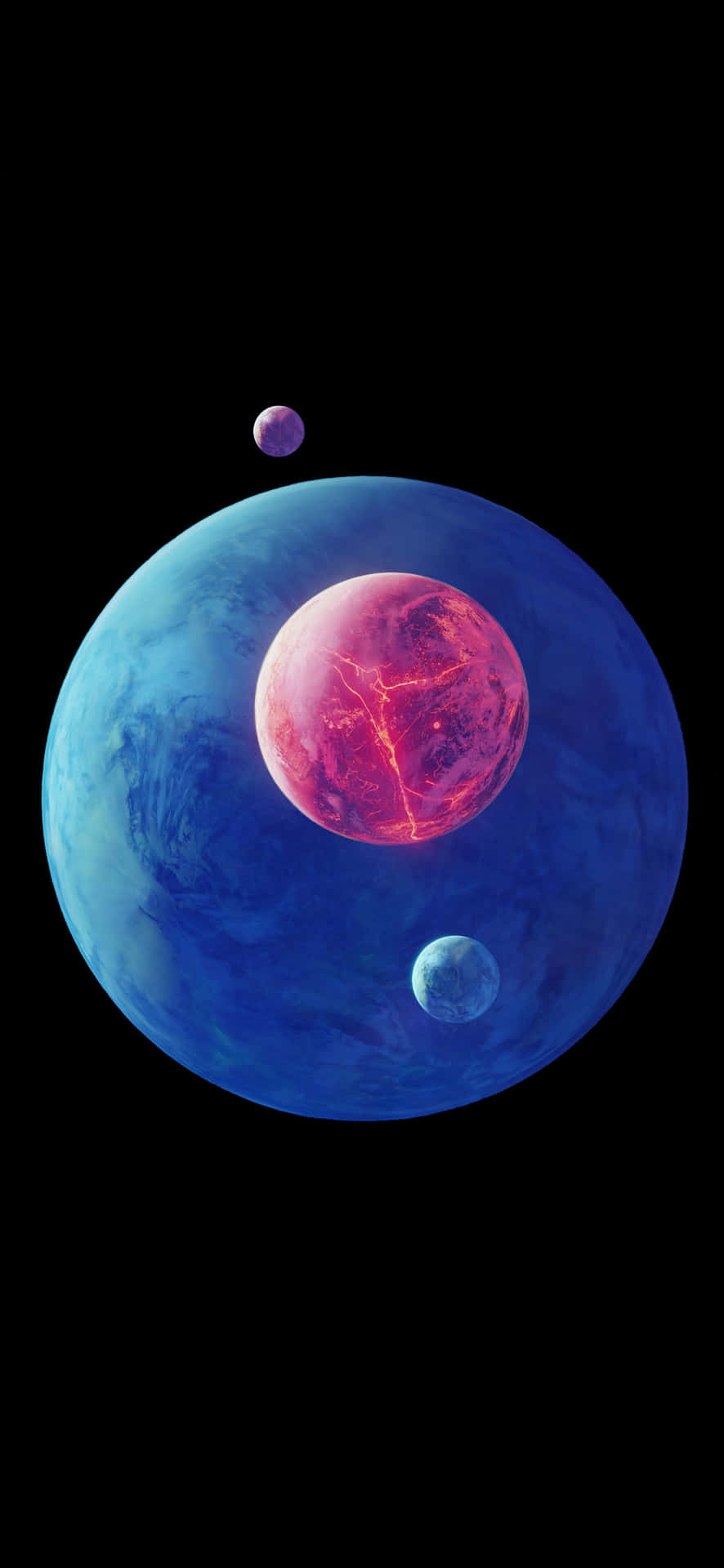 A Planet With Two Blue And Pink Planets Wallpaper