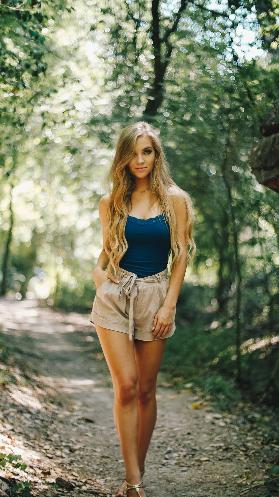 Very Pretty Girl And A Forest Trail Wallpaper