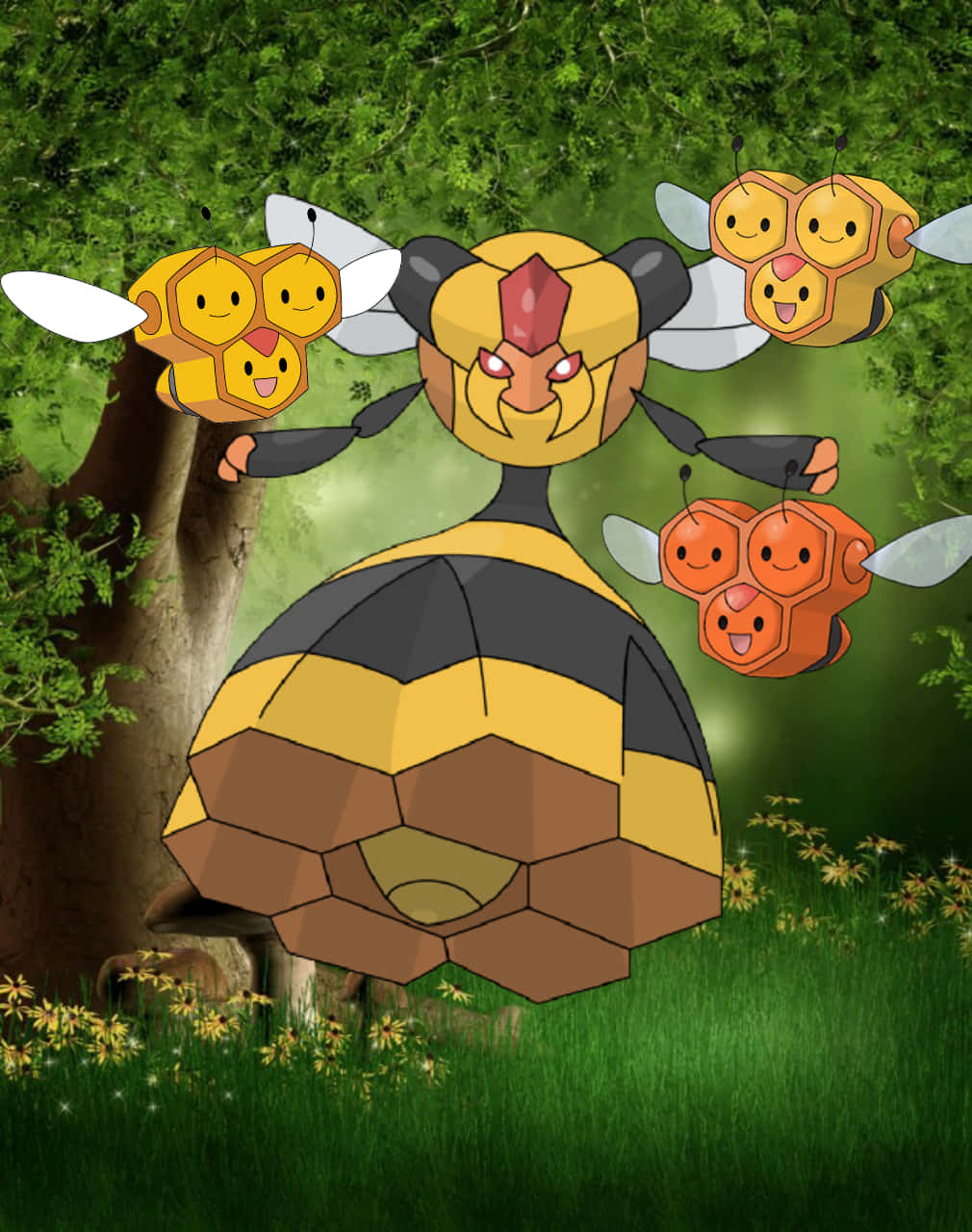 Vespiquen And Combee In The Forest Phone Wallpaper