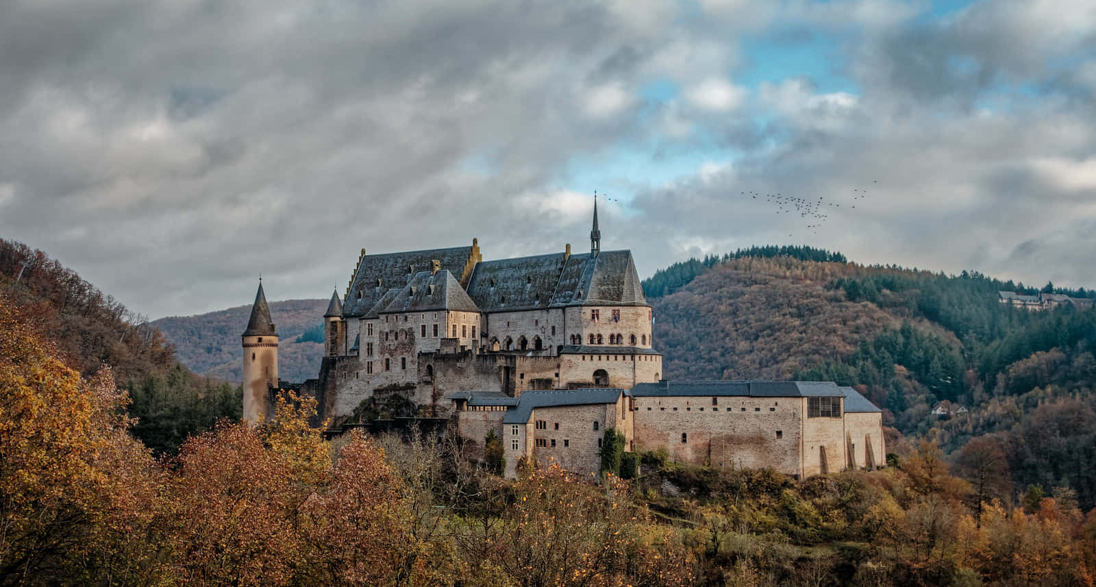 Vianden Slott Luxembourg Høst Bakgrunnsbildet