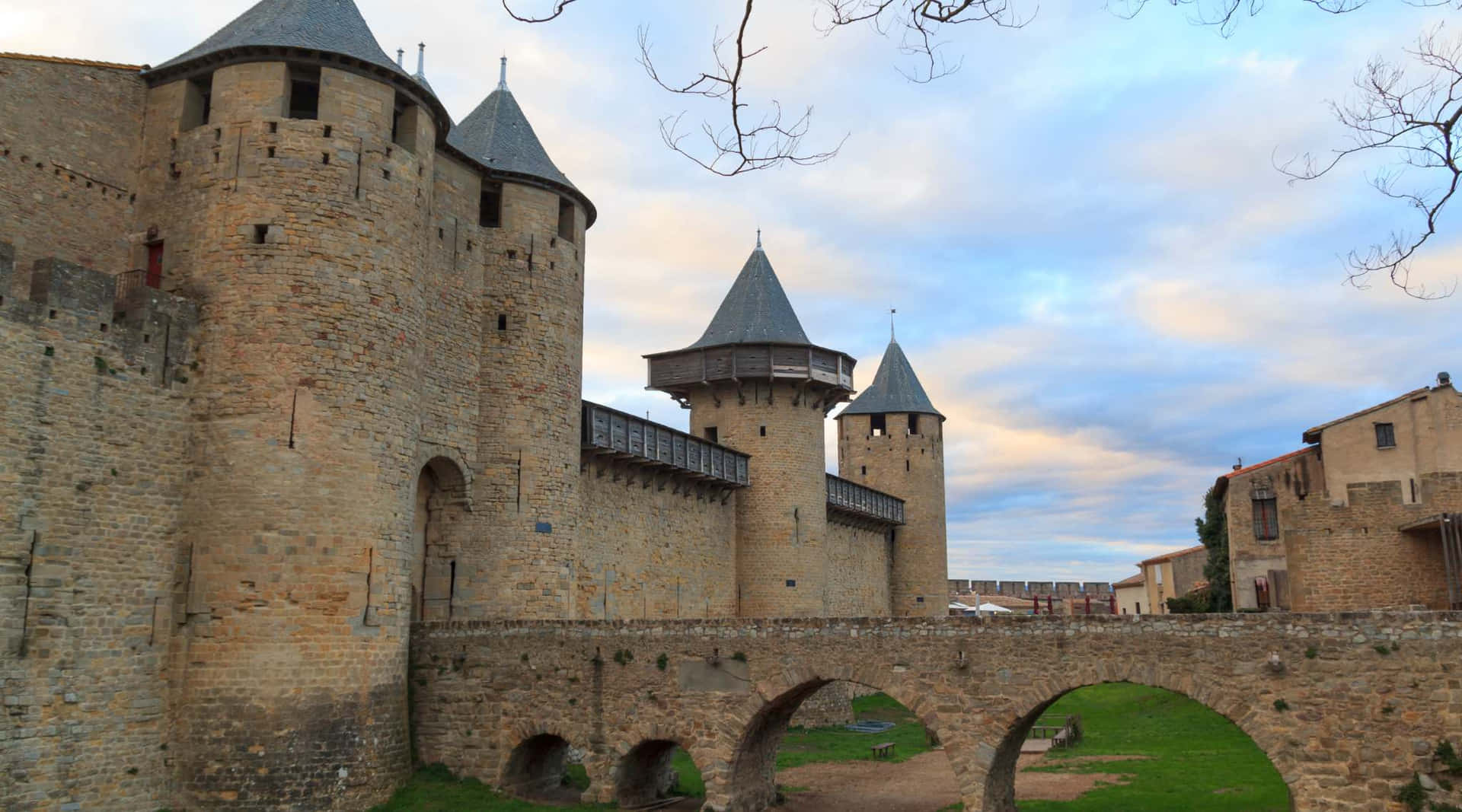 Vianden Slott Luxembourg Skumring Bakgrunnsbildet