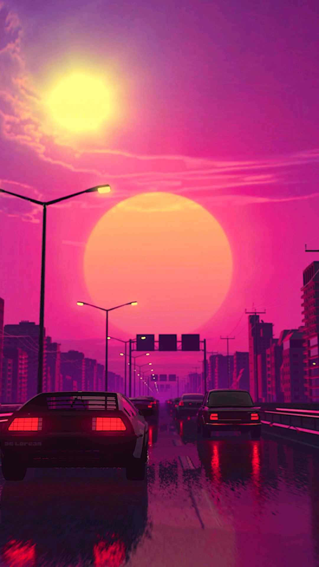 A City With Cars And A Sunset