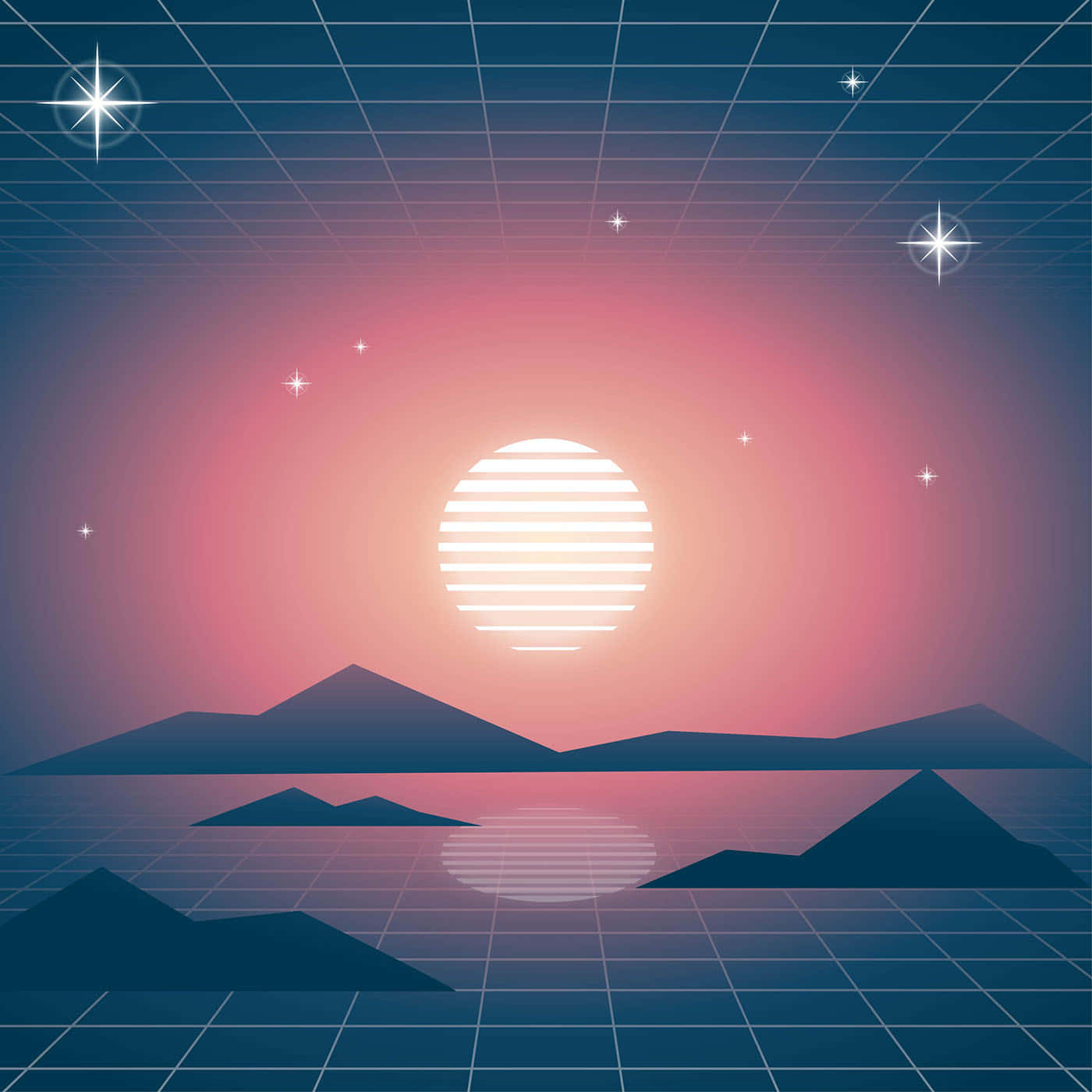Download A Retro Style Landscape With Mountains And A Sun | Wallpapers.com