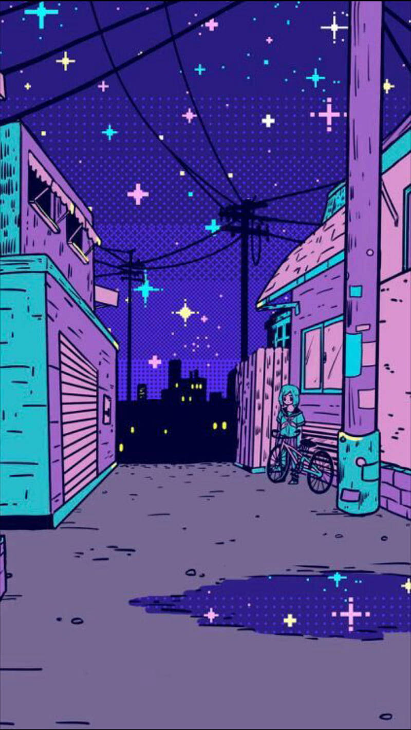 Vibey Neon Purple Cartoon Wallpaper