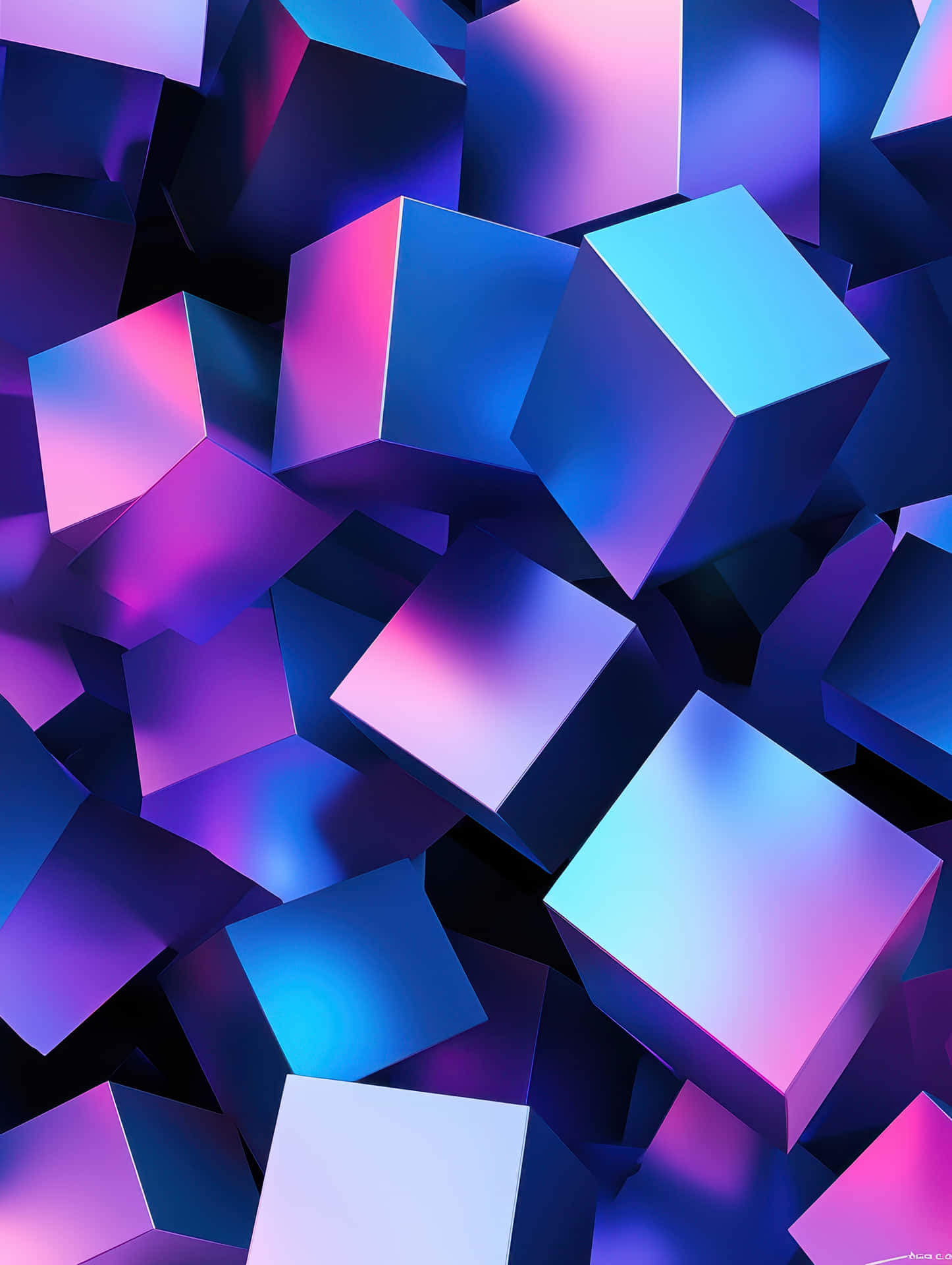 Vibrant Abstract 3d Design With Gradient Cubes In Neon Blue And Pink Wallpaper