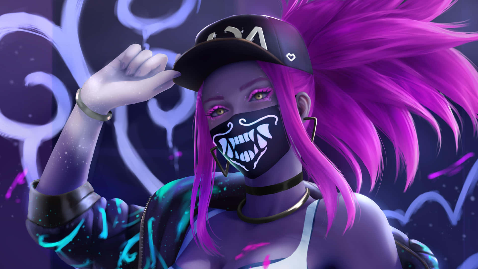 Vibrante Akali League Of Legends Kunstwerk Achtergrond