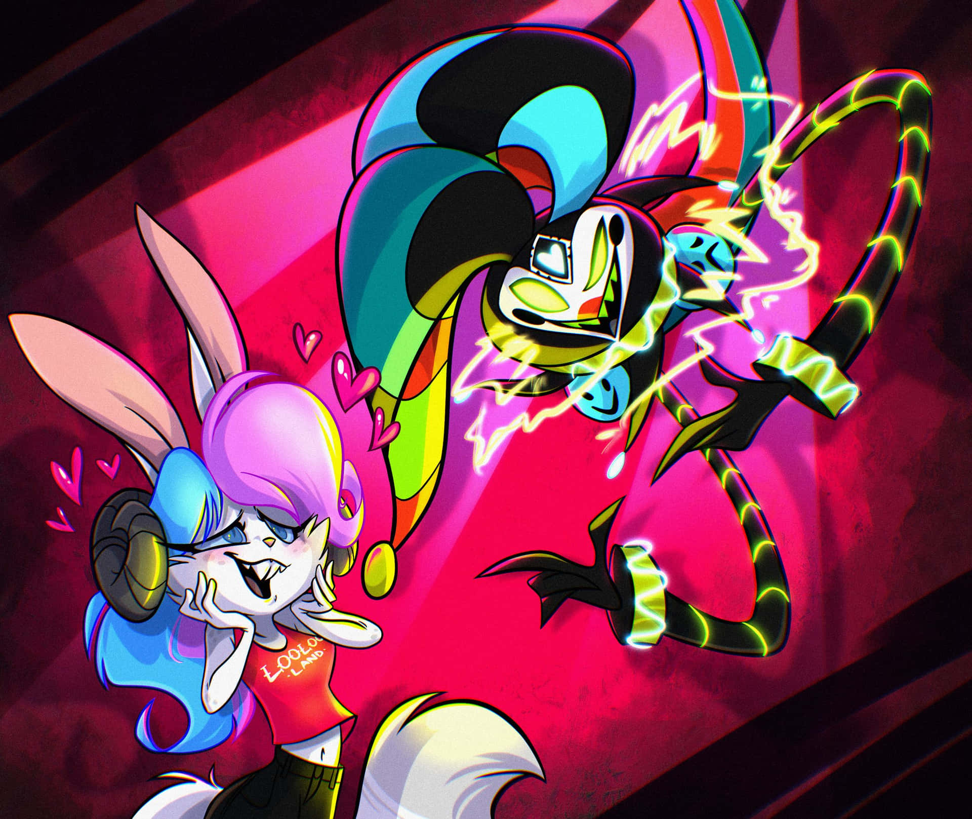 Vibrant_ Animated_ Characters_ Electric_ Showdown.jpg Wallpaper
