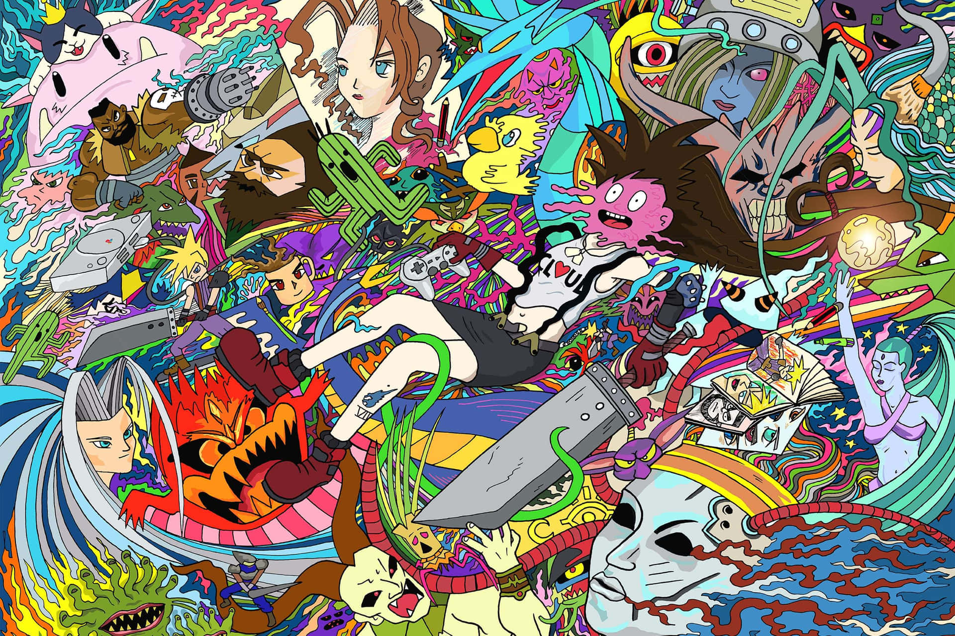 Vibrant Anime Collage Trip Wallpaper