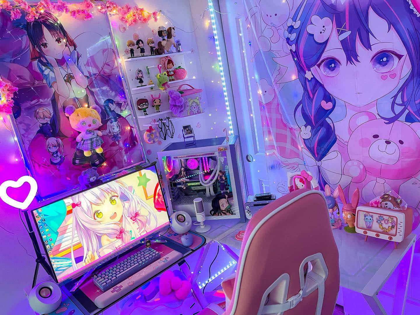 Vibrant_ Anime_ Gamer_ Room_ Setup Wallpaper