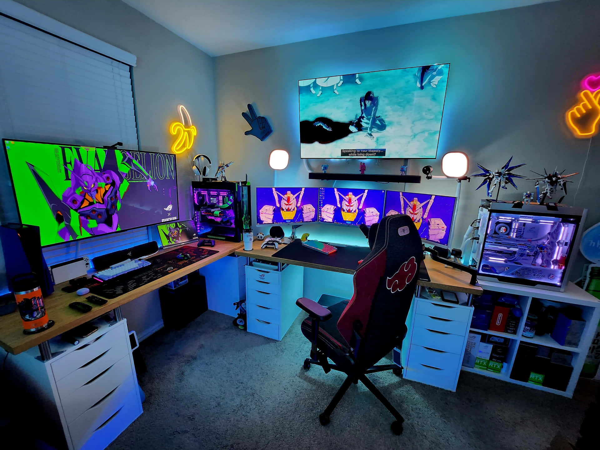 Download Vibrant Anime Gamer Room Setup Wallpaper | Wallpapers.com