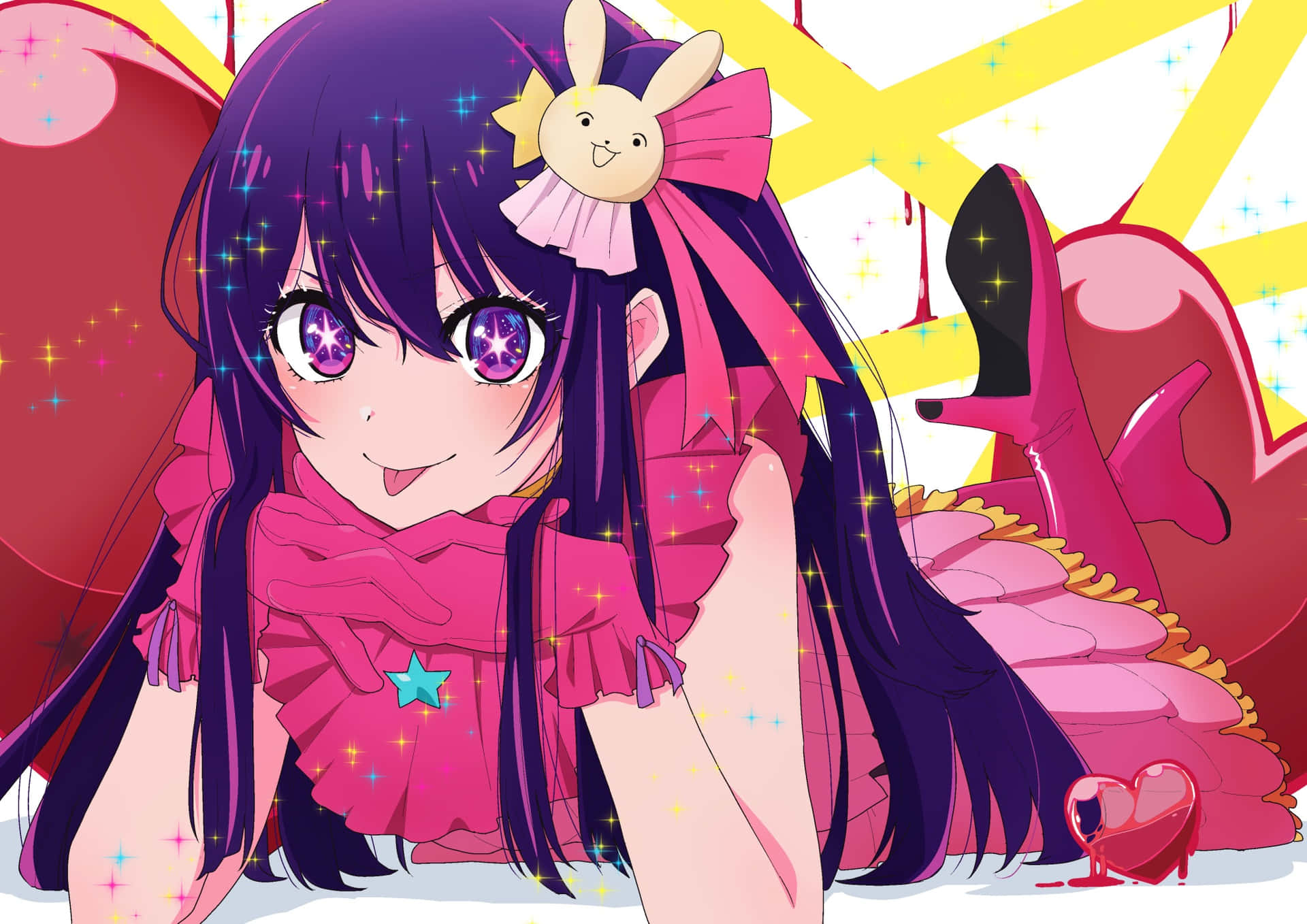 Vibrant Anime Girl Sparkling Background Wallpaper